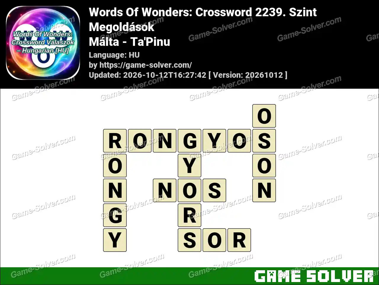 Words Of Wonders: Crossword 2239. Szint Megoldások – Málta – Ta’Pinu